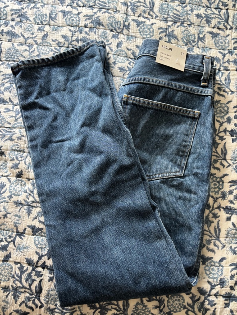 Agolde High-Rise Straight Leg Jeans in Dark Blue Denim